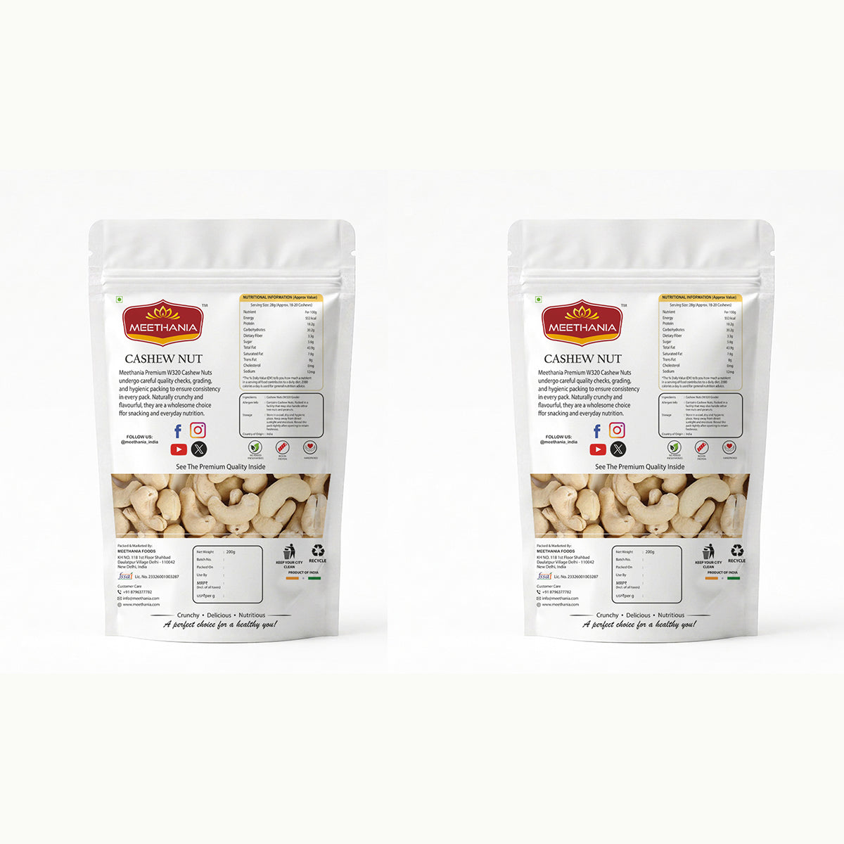 Meethania Premium Cashews – Pack of 2