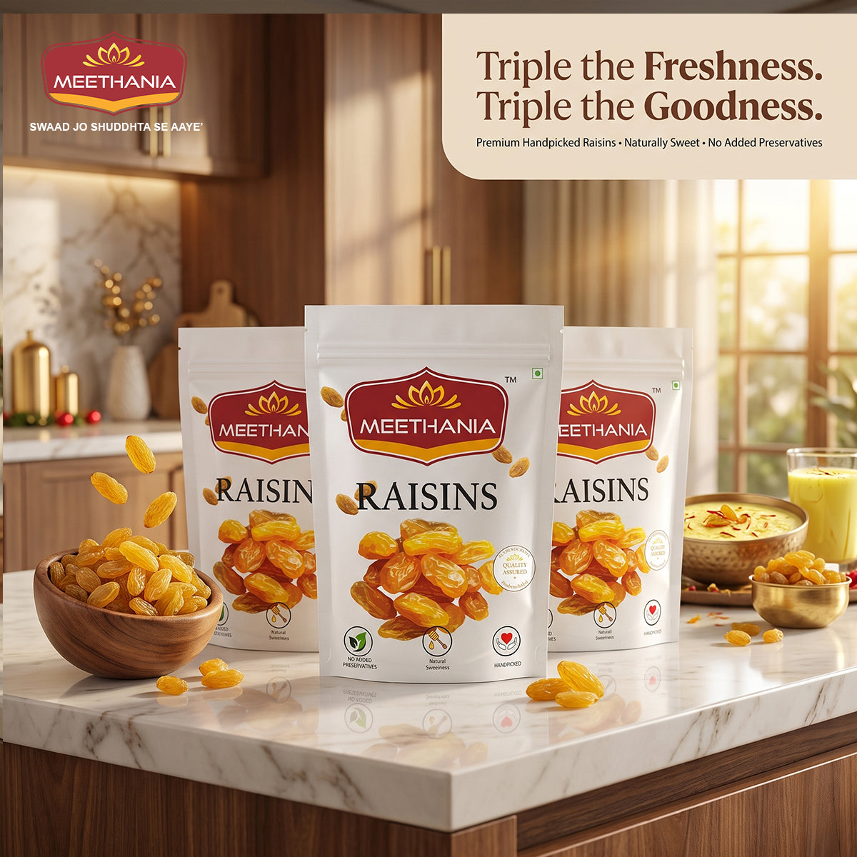 Premium Golden Raisins pack of 3